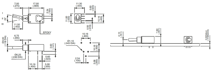 21000N系列拨动开关2D型号及PCB安装