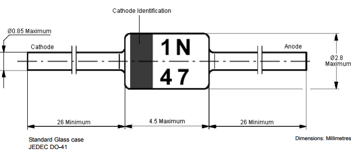 3.3V Zener二极管1N47尺寸