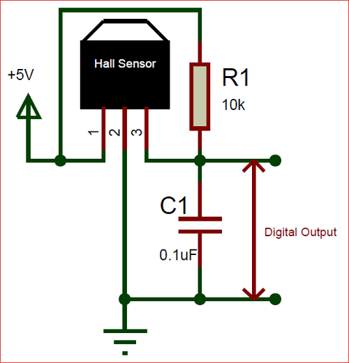 Circuit using A3144 Hall effect Sensor