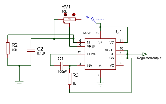 使用LM723电压调节器IC的电路