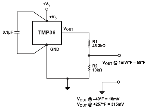 电路使用TMP36温度传感器