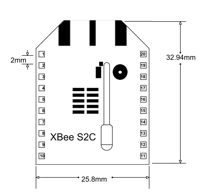 Xbee S2C模块尺寸